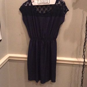 Navy formal dress with polka dots